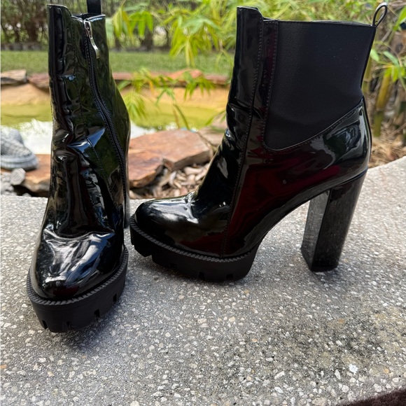 Black Patent Leather Platform Boots - Picture 2 of 5